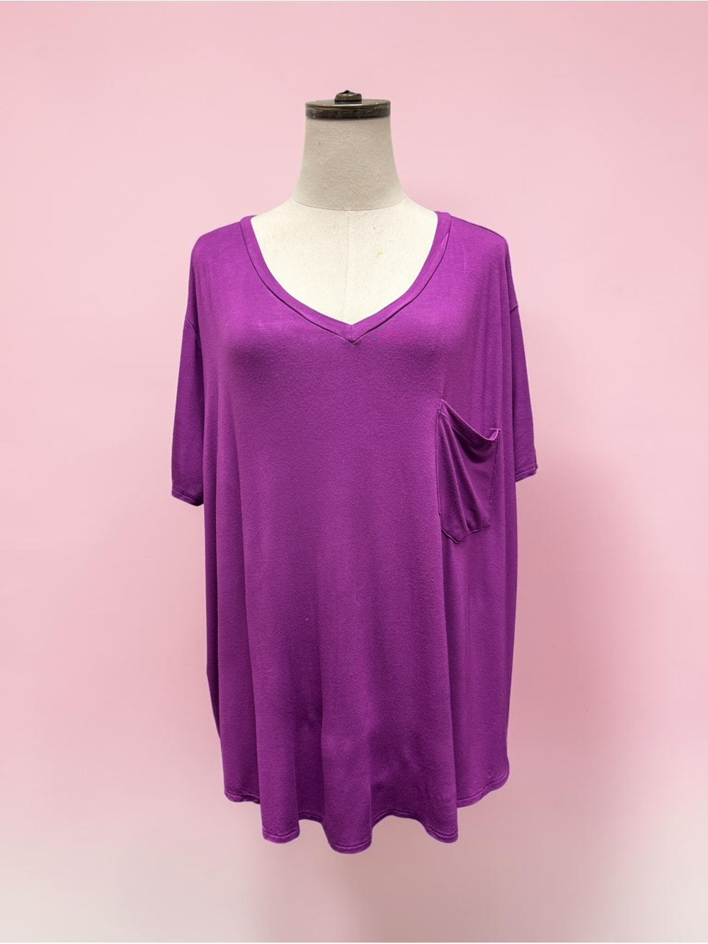 Grace & Lace Oversized V-Neck Pocket Tee - Purple